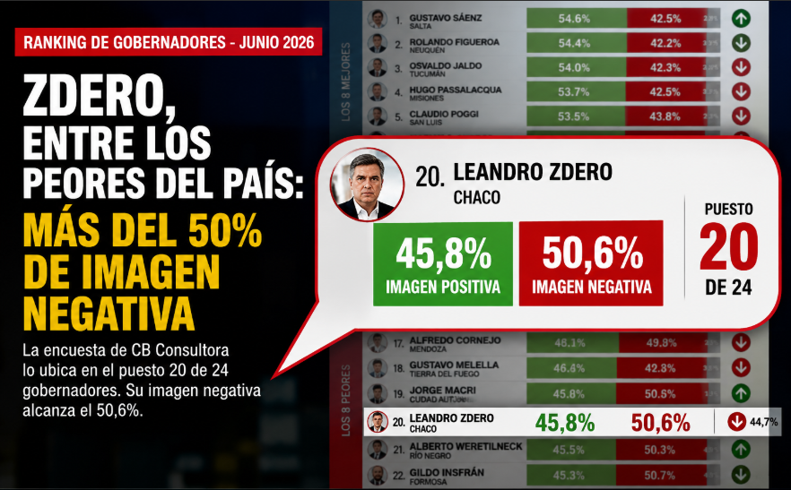 Zdero supera el 50% de imagen negativa y se ubica entre los gobernadores peor valorados del país