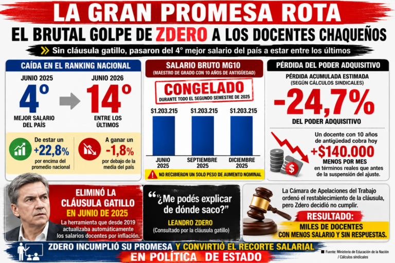 Docentes chaqueños: un informe oficial muestra el fuerte retroceso del salario frente a la inflación