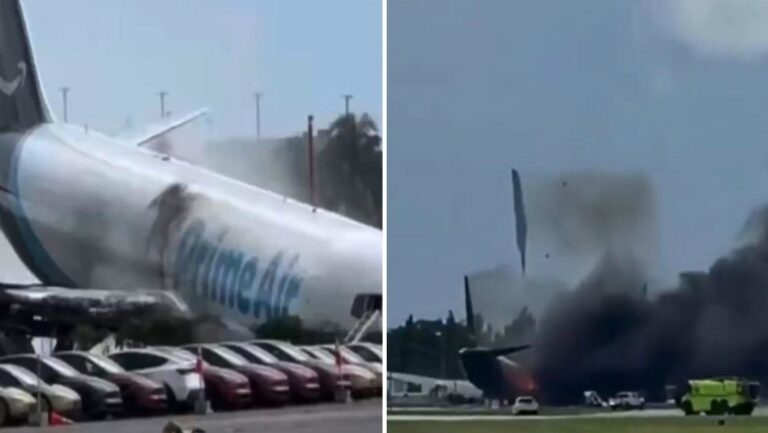 Tragedia en Miami: un avión de carga de Amazon se salió de la pista, chocó contra vehículos y dejó al menos cinco muertos