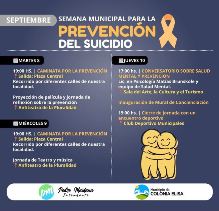 Colonia Elisa impulsa tres días de actividades por la Semana Municipal para la Prevención del Suicidio