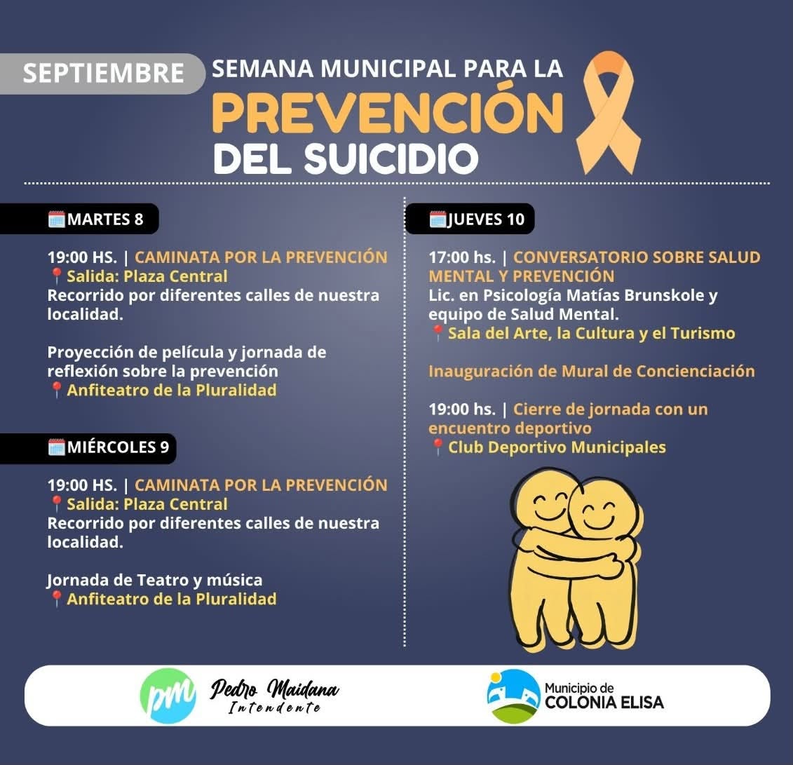 Colonia Elisa impulsa tres días de actividades por la Semana Municipal para la Prevención del Suicidio
