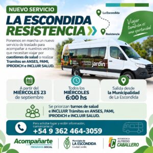 La Escondida tendrá traslado semanal gratuito a Resistencia para turnos médicos y trámites