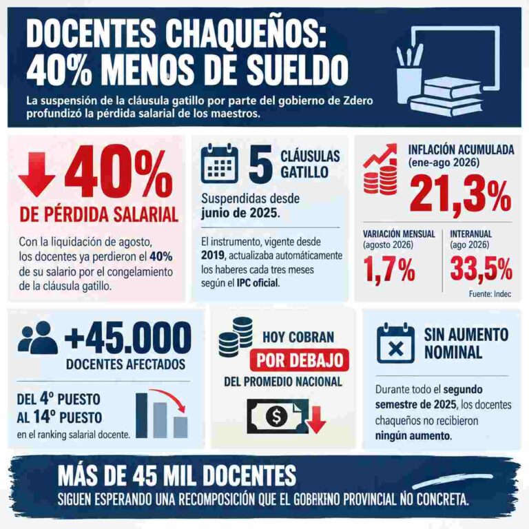 Docentes chaqueños denuncian una pérdida salarial del 40% y reclaman por cinco actualizaciones pendientes